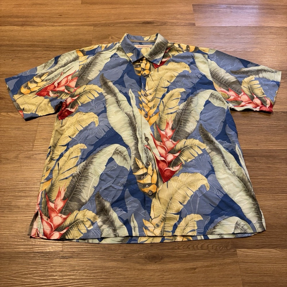 VTG Tommy Bahama Hawaiian Shirt Men's Large Multicolor Silk Button Loop Collar